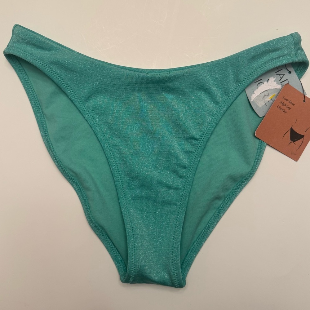 Shade & Shore Turquoise Green High Leg Cheeky Bikini Bottoms Size Small NWT